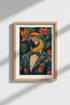 Tropical Parrot Wall Art Print | Whimsical Macaw in Suit, Maximalist Decor