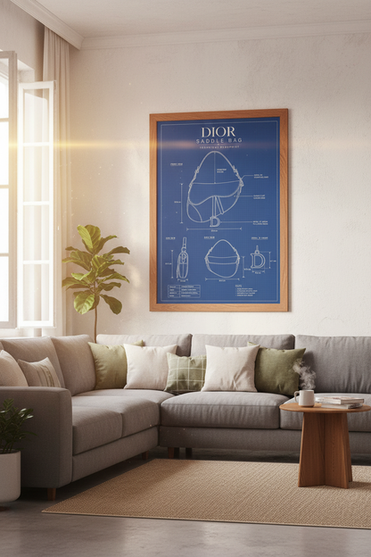 Fashion Designer Bag Blueprint Wall Art | Luxury Closet Decor | Navy Blue Aesthetic Poster