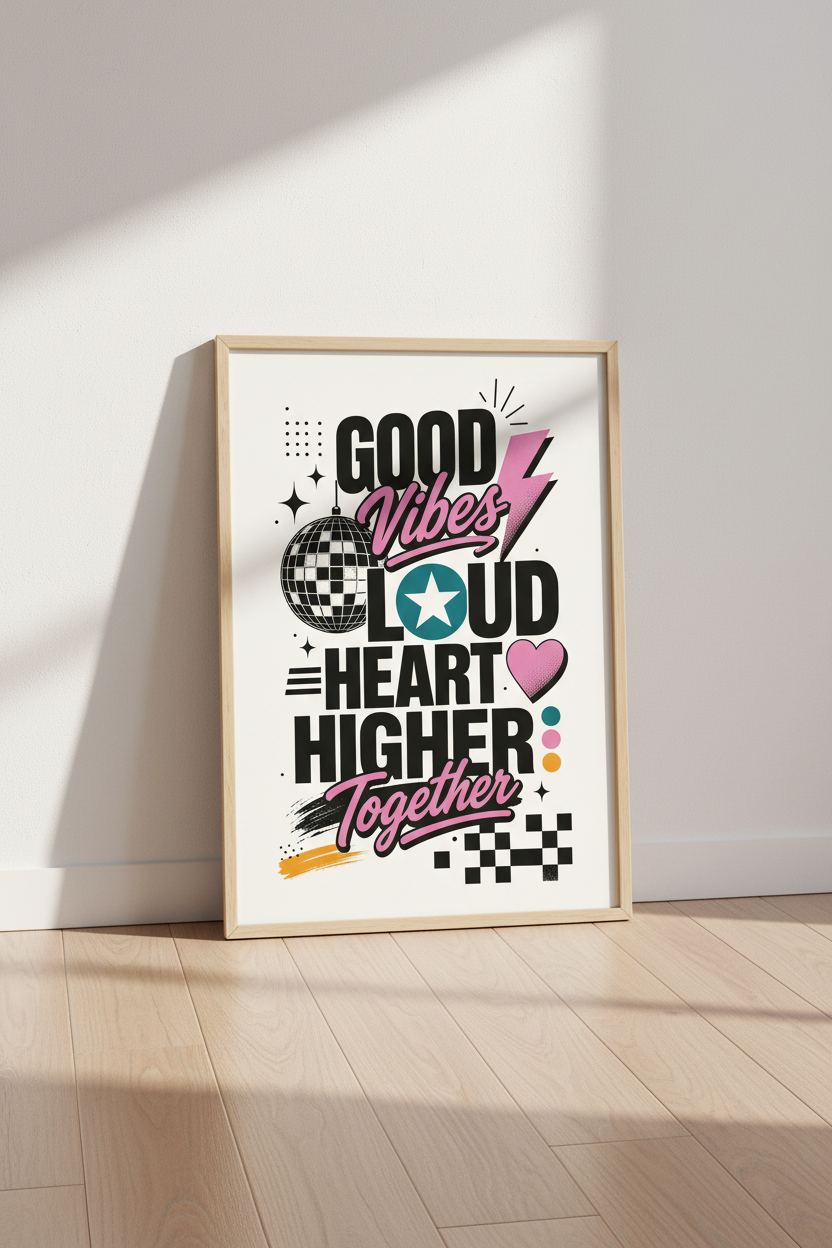 Good Vibes Disco Typography Wall Art Print | Dorm Room Decor | Retro Aesthetic Poster