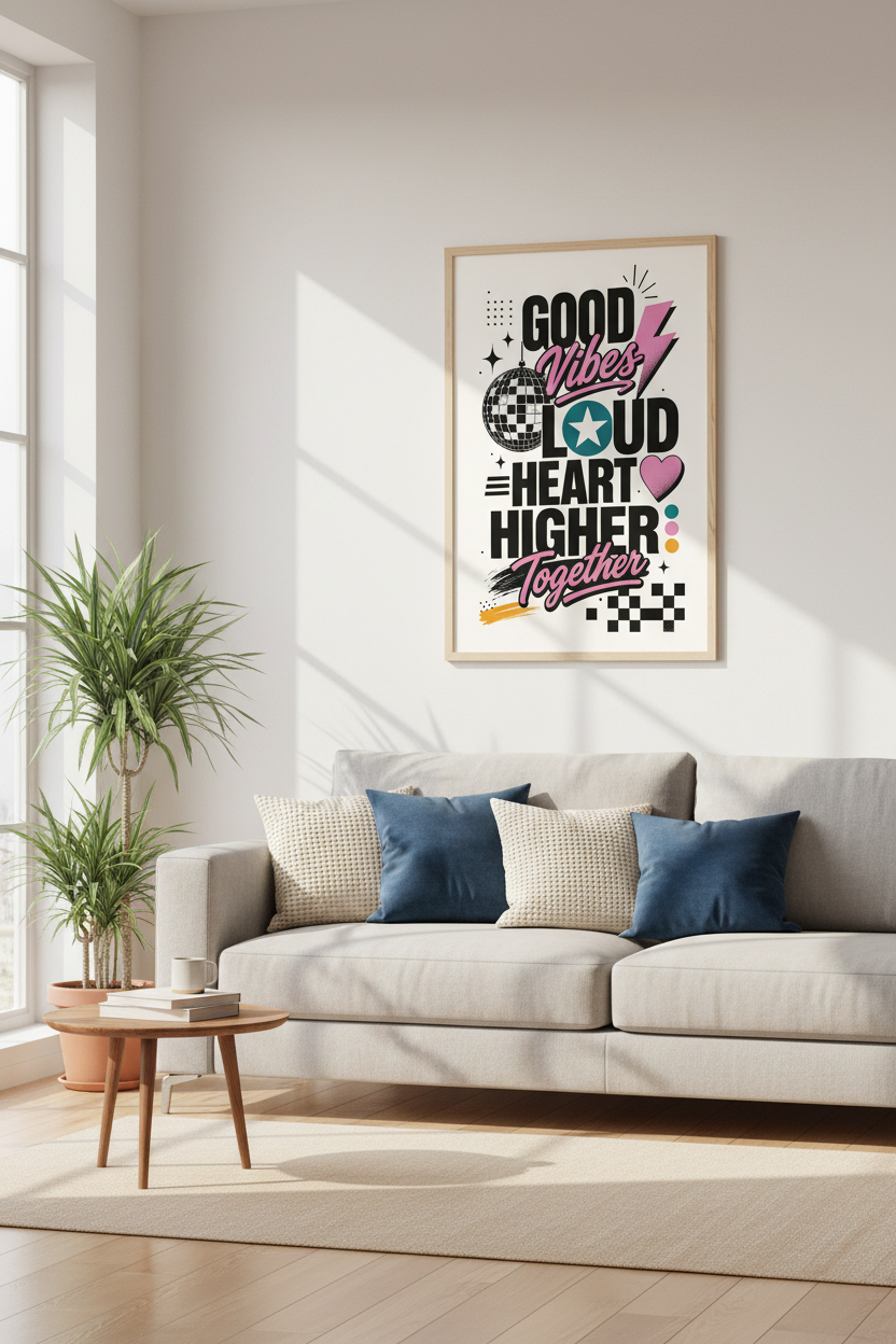 Good Vibes Disco Typography Wall Art Print | Dorm Room Decor | Retro Aesthetic Poster
