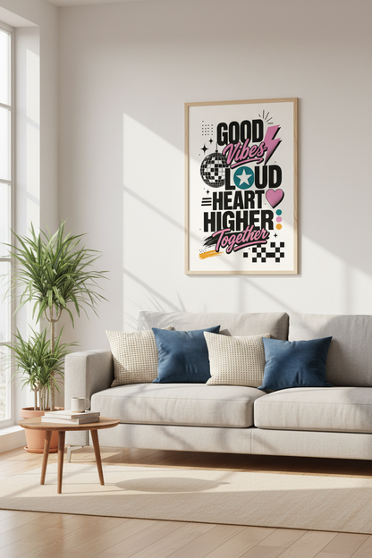 Good Vibes Disco Typography Wall Art Print | Dorm Room Decor | Retro Aesthetic Poster