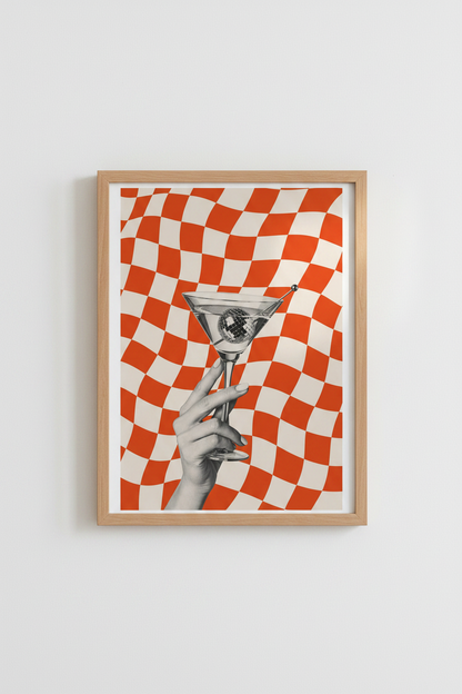 Retro Disco Wall Art Print | Martini Cocktail Poster, Bar Cart Decor