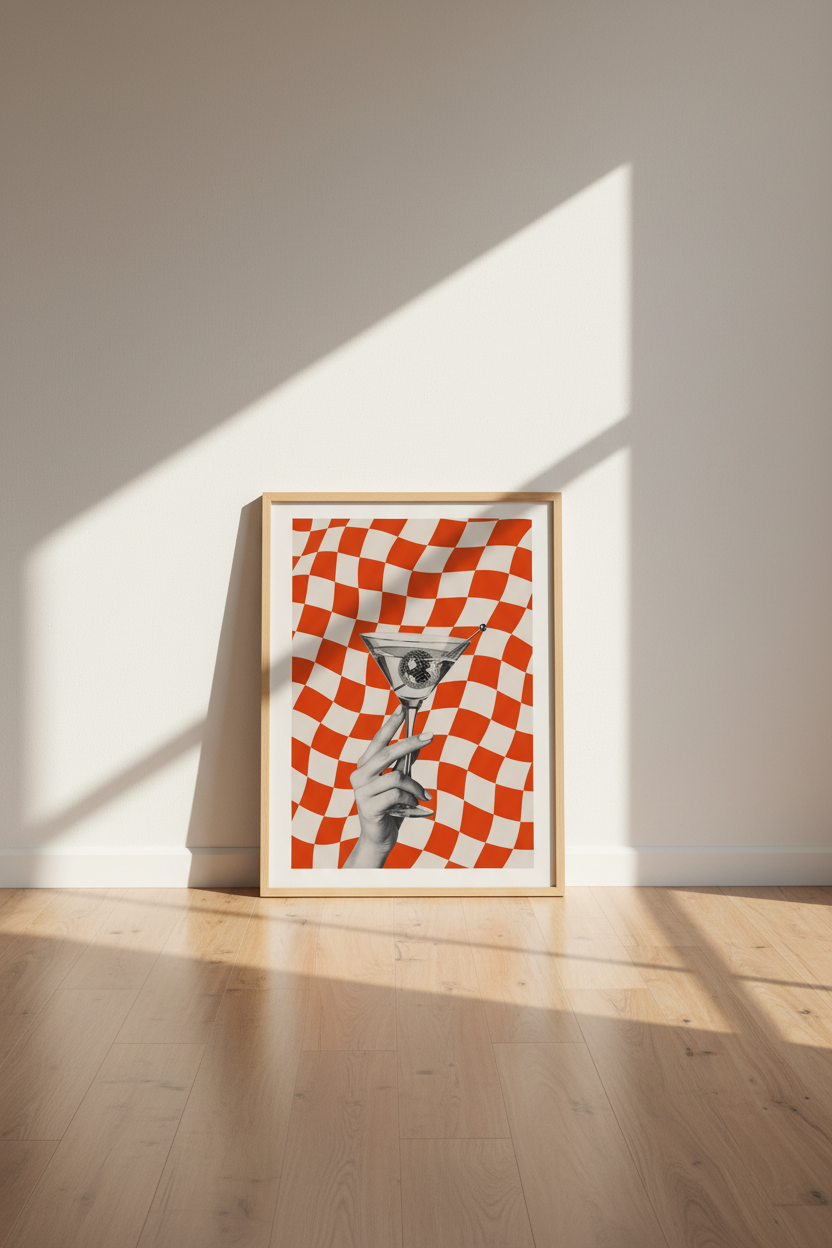 Retro Disco Wall Art Print | Martini Cocktail Poster, Bar Cart Decor