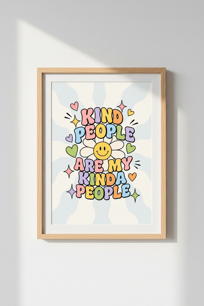 Kind People Retro Print | Groovy Pastel Wall Art, Preppy Bedroom Decor