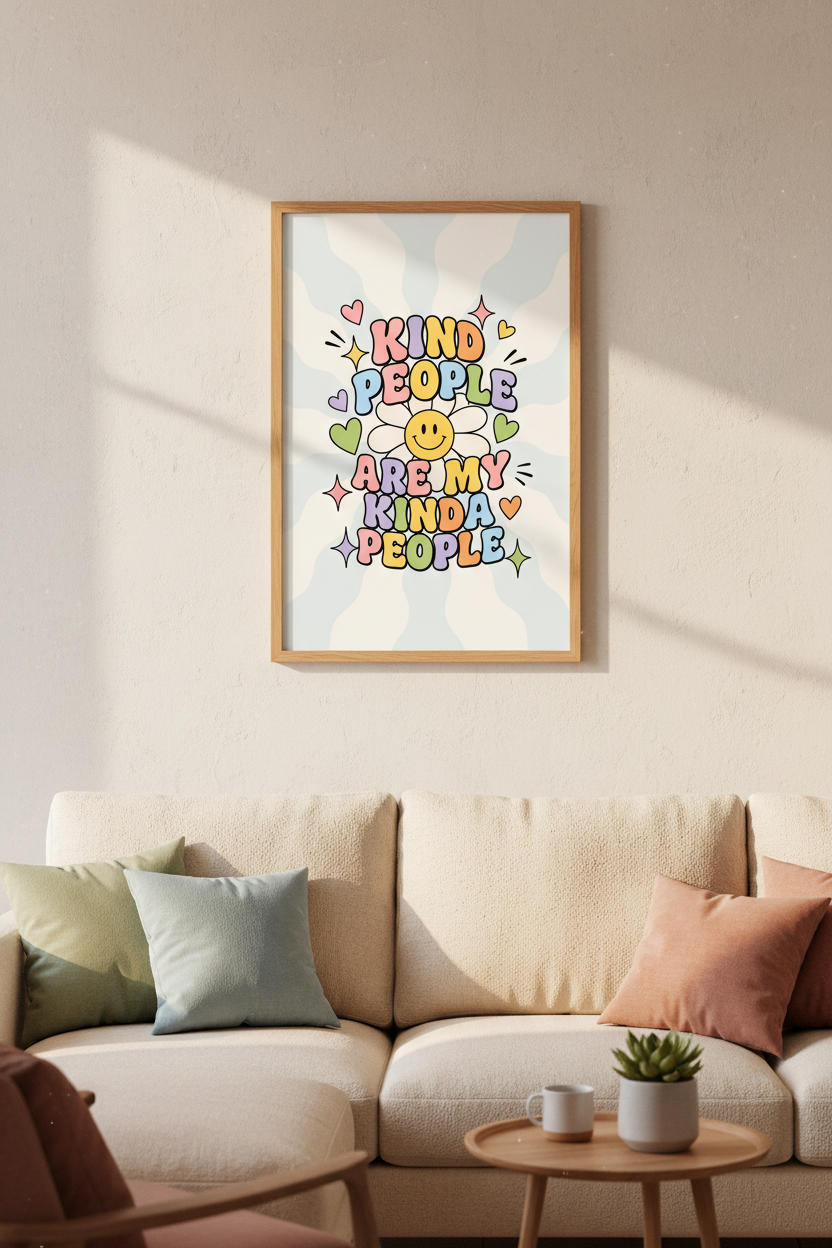 Kind People Retro Print | Groovy Pastel Wall Art, Preppy Bedroom Decor