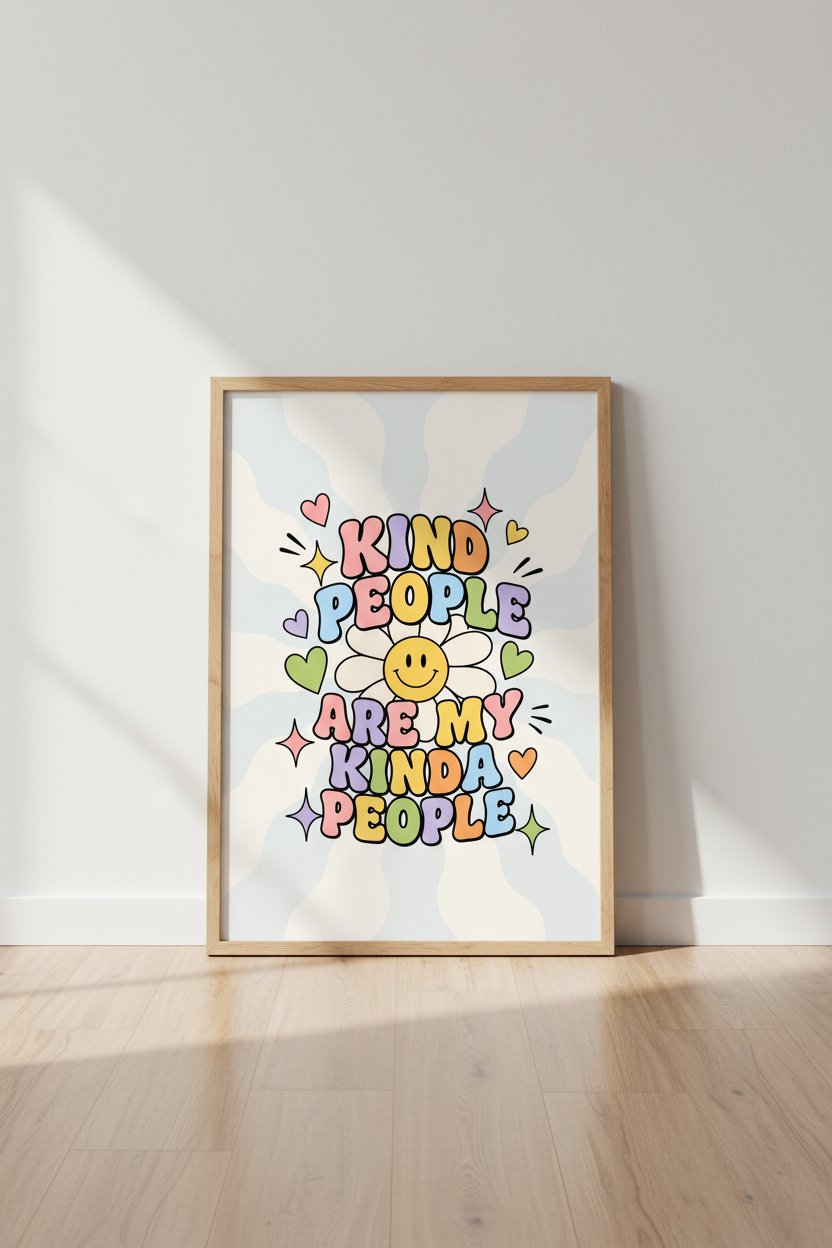 Kind People Retro Print | Groovy Pastel Wall Art, Preppy Bedroom Decor