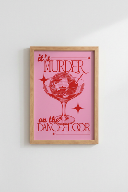 Disco Ball Martini Wall Art Print | Pink Retro Bar Decor | Funky Aesthetic Poster