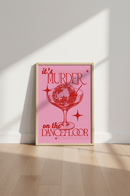 Disco Ball Martini Wall Art Print | Pink Retro Bar Decor | Funky Aesthetic Poster