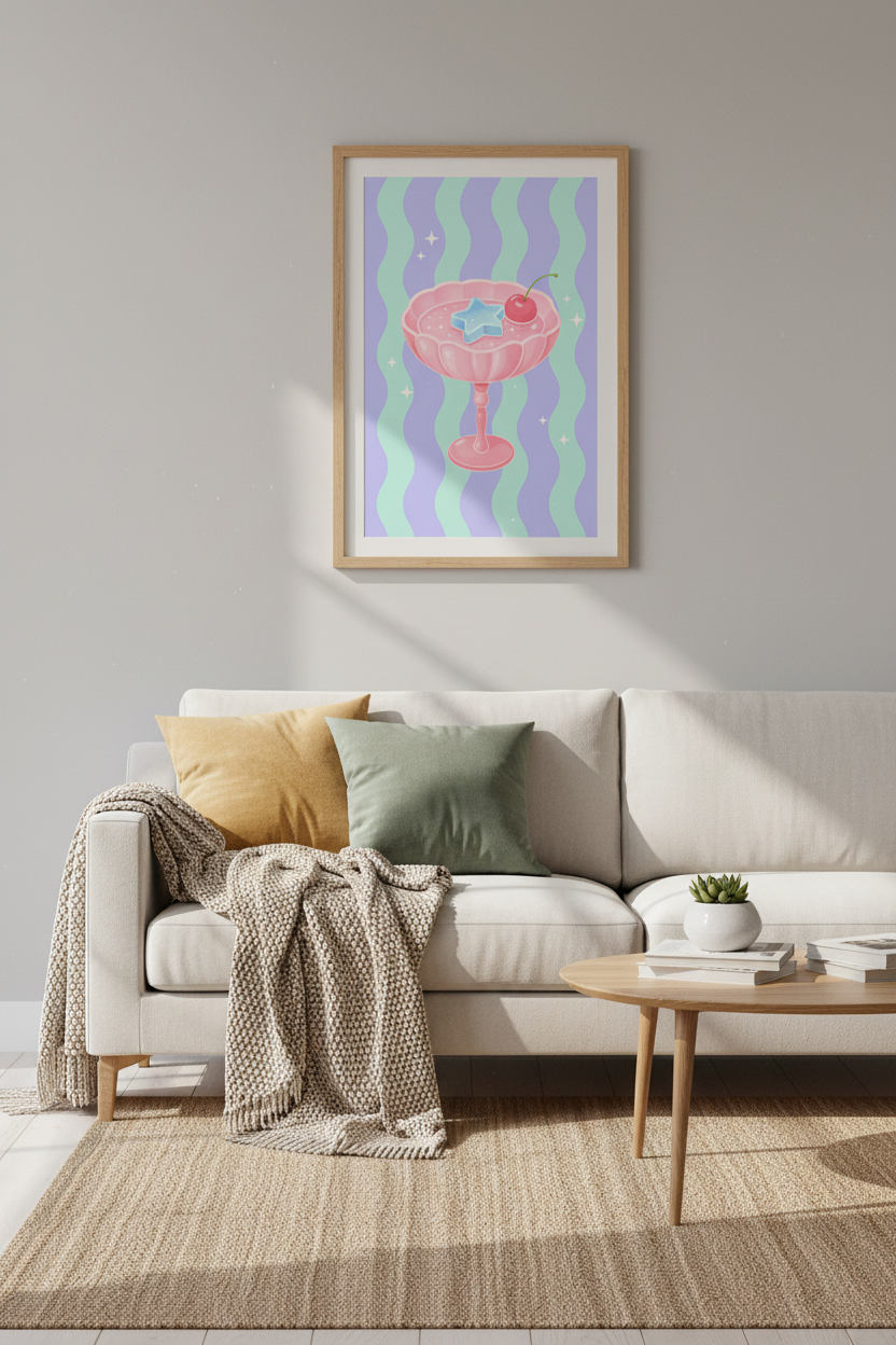 Pastel Kawaii Wall Art Print | Y2K Aesthetic Pink &amp; Mint Decor | Whimsical Dessert Poster