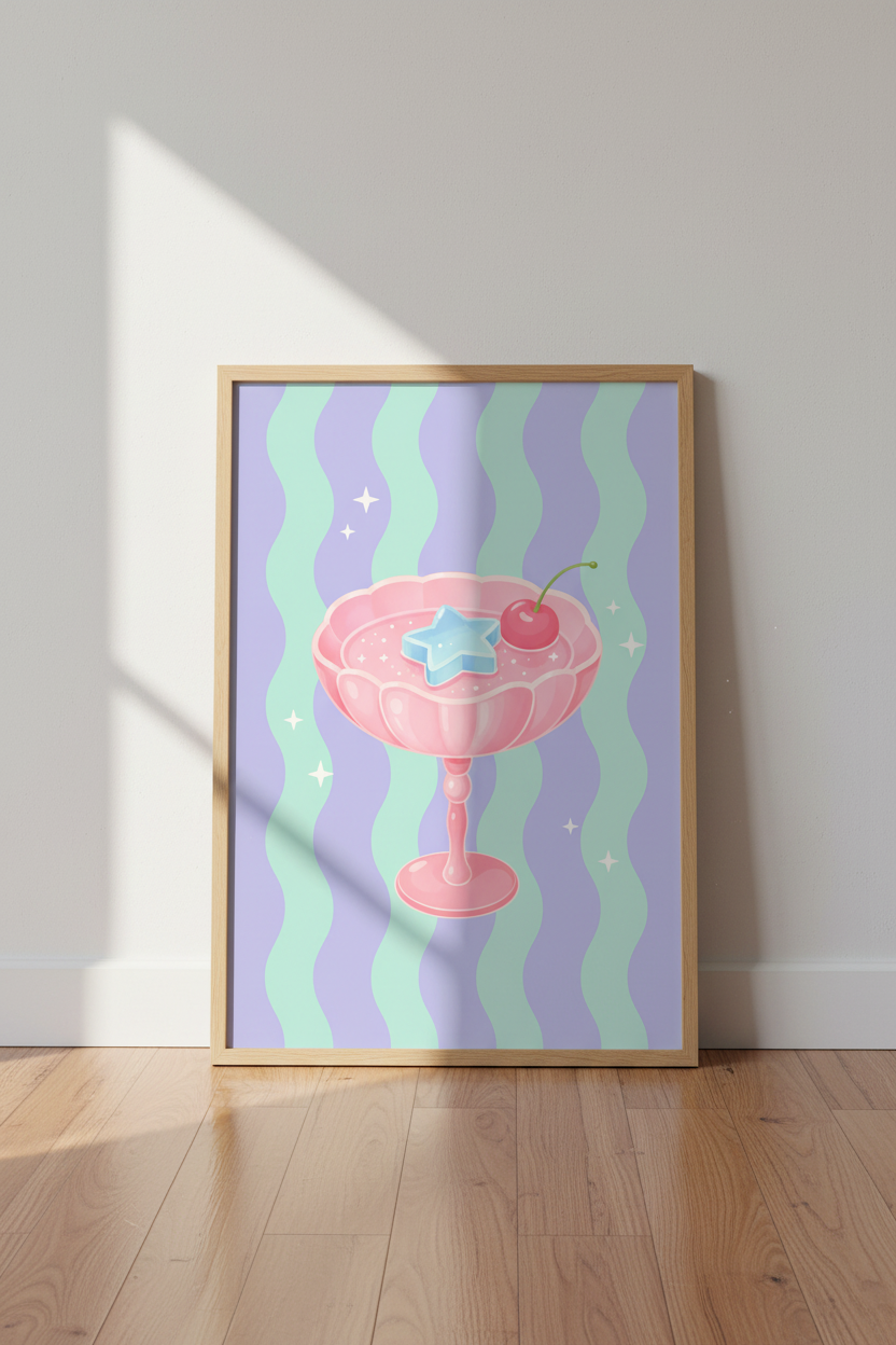 Pastel Kawaii Wall Art Print | Y2K Aesthetic Pink &amp; Mint Decor | Whimsical Dessert Poster
