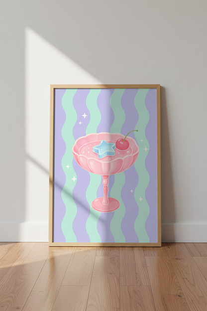 Pastel Kawaii Wall Art Print | Y2K Aesthetic Pink &amp; Mint Decor | Whimsical Dessert Poster