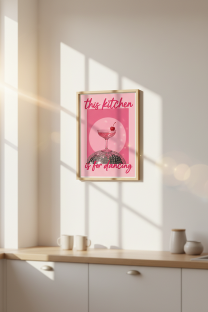 Disco Kitchen Wall Art Print | Pink Retro Cocktail Decor | Preppy Disco Ball Poster