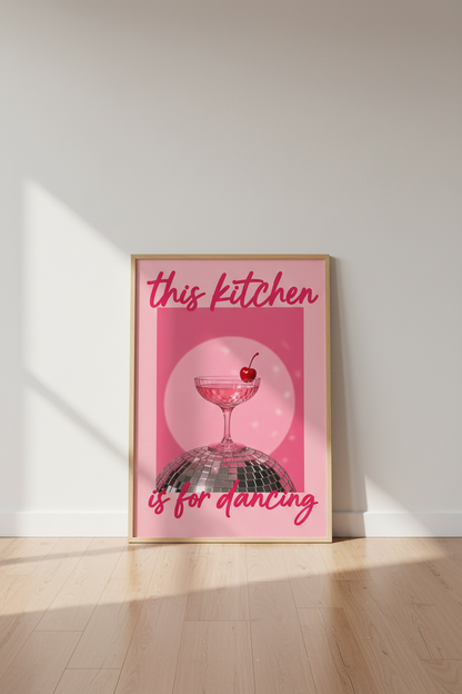 Disco Kitchen Wall Art Print | Pink Retro Cocktail Decor | Preppy Disco Ball Poster