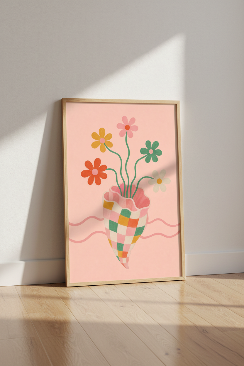 Danish Pastel Wall Art Print | Pastel Floral Shell Poster | Aesthetic Dorm Decor