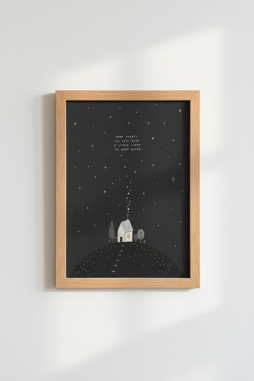 Whimsical Night Sky Print | Celestial Starry Cottage, Inspirational Nursery Decor