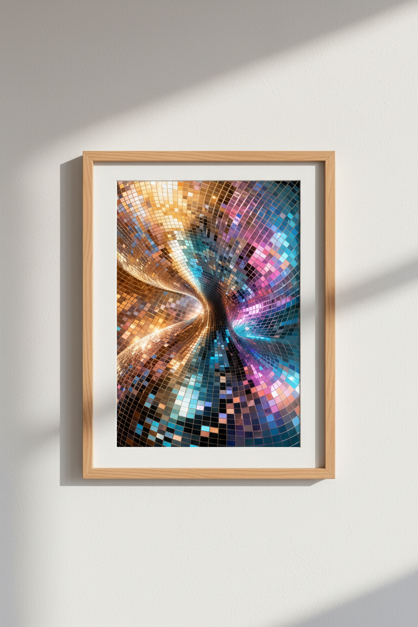 Disco Ball Art | Colorful Abstract Glass Mosaic Print, Retro Disco Decor Poster