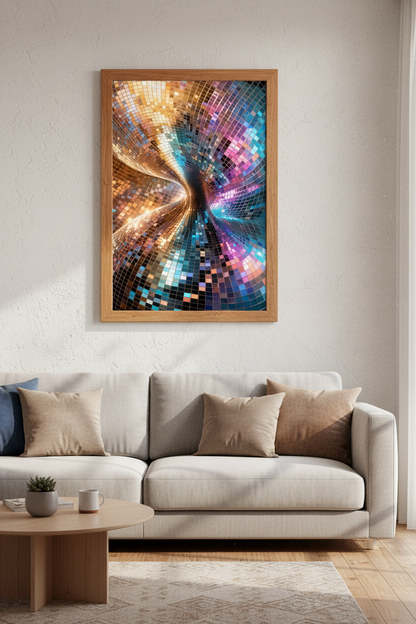 Disco Ball Art | Colorful Abstract Glass Mosaic Print, Retro Disco Decor Poster