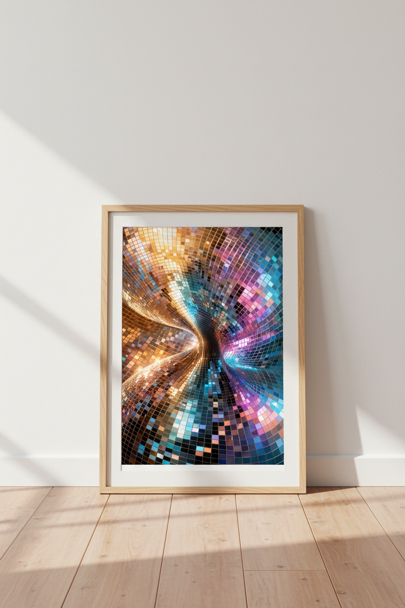 Disco Ball Art | Colorful Abstract Glass Mosaic Print, Retro Disco Decor Poster