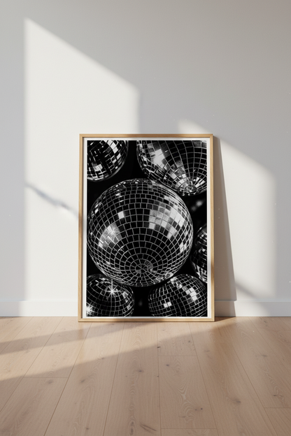 Disco Ball Wall Art | Retro Black and White Poster, Party Aesthetic Dorm Decor