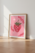 Mosaic Strawberry Wall Art | Pink Retro Fruit Poster, Kitchen & Dorm Decor