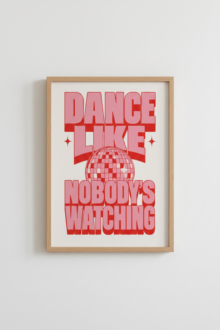 Retro Disco Ball Wall Art Print | Pink Dorm Decor | Groovy Poster