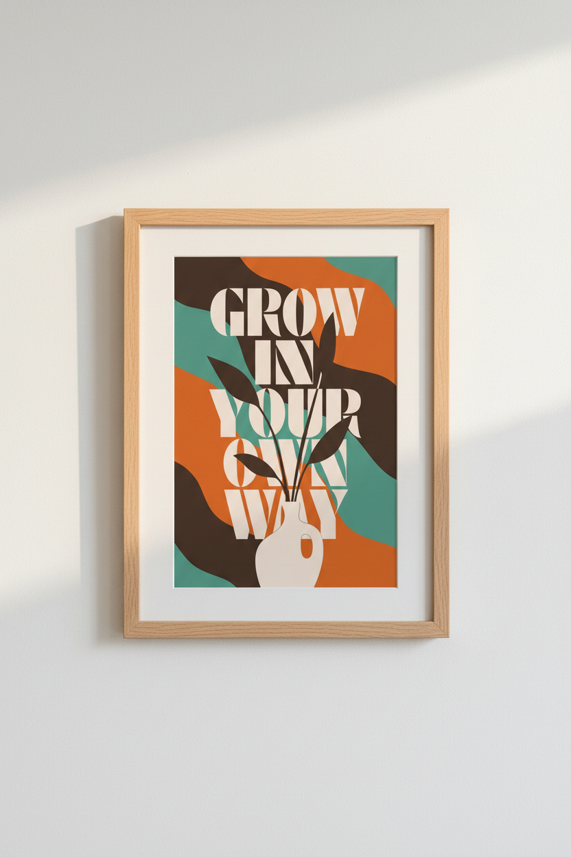 Retro Boho Quote Wall Art | Abstract Botanical Poster, Office &amp; Home Decor