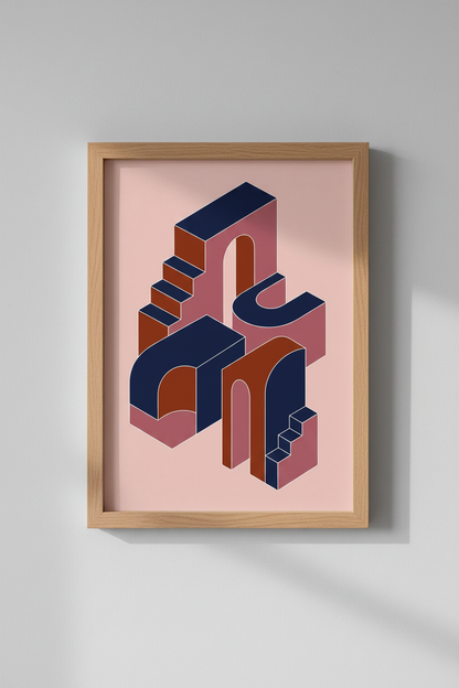 Abstract Architecture Stairs Wall Art | Boho Geometric Print | Modern Arch Poster