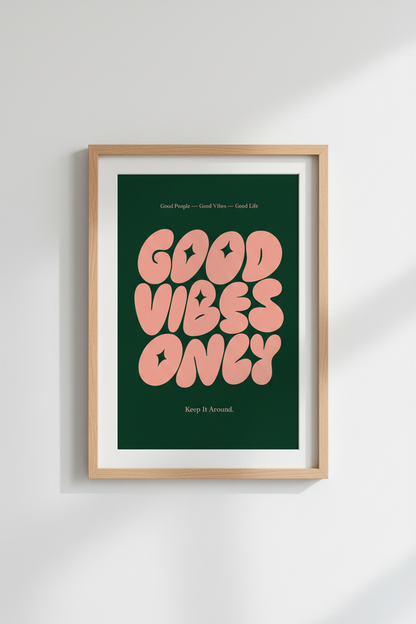 Good Vibes Only Wall Art Print | Retro Pink &amp; Green Poster | Dorm Decor Aesthetic