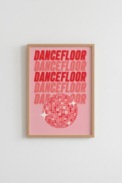 Retro Disco Ball Wall Art | Pink Typography Poster, Dorm Room Decor