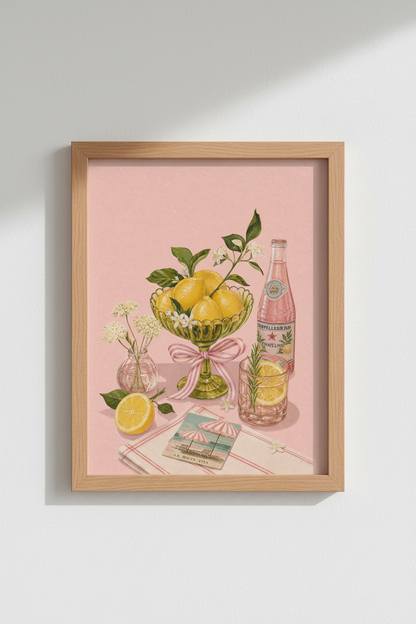 Citrus Kitchen Wall Art | Italian Summer Lemon Poster, Pink Dining Decor