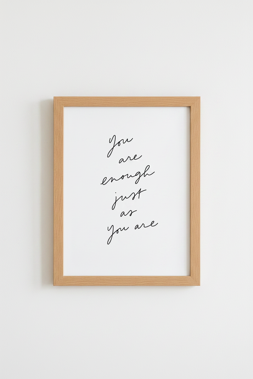 You Are Enough Quote Wall Art | Minimalist Script Poster, Bedroom Decor
