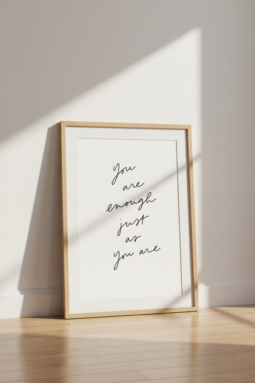 You Are Enough Quote Wall Art | Minimalist Script Poster, Bedroom Decor