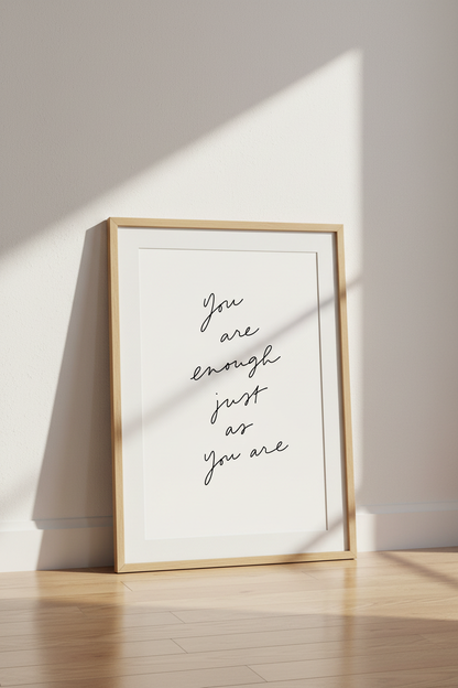You Are Enough Quote Wall Art | Minimalist Script Poster, Bedroom Decor
