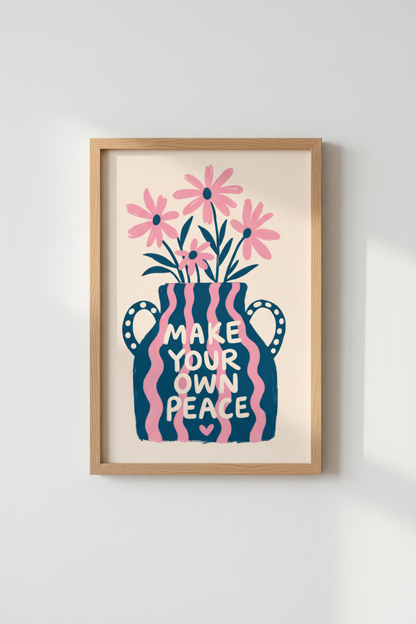 Danish Pastel Wall Art Print | Pink Floral Vase Quote Poster | Preppy Room Decor