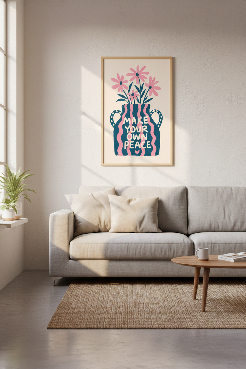 Danish Pastel Wall Art Print | Pink Floral Vase Quote Poster | Preppy Room Decor