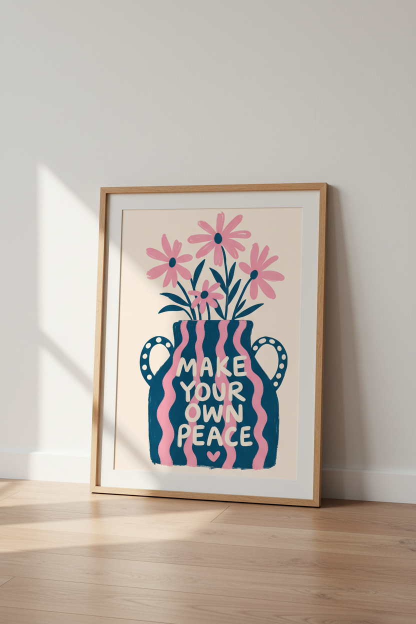 Danish Pastel Wall Art Print | Pink Floral Vase Quote Poster | Preppy Room Decor