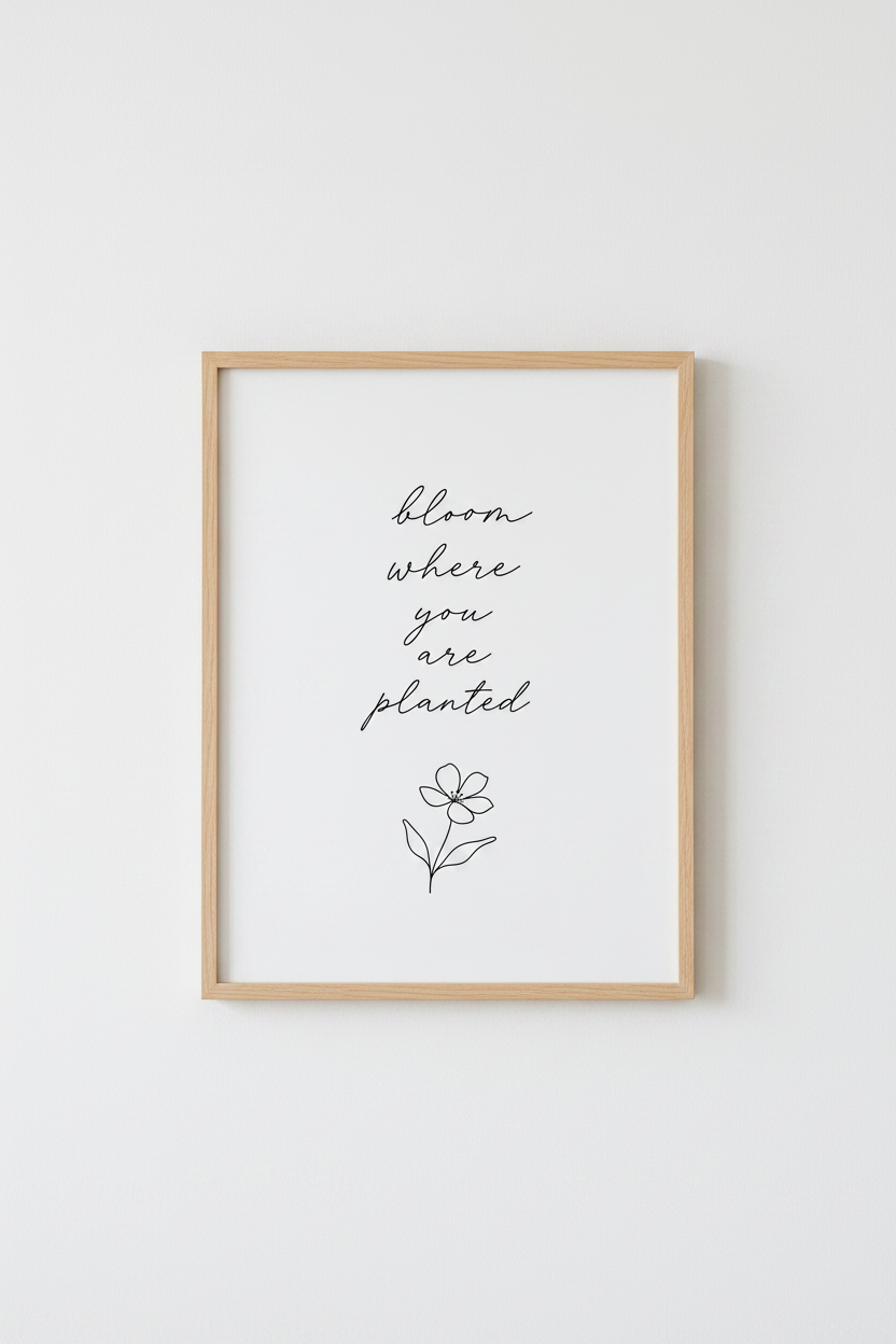 Bloom Where You Are Planted Quote Wall Art | Minimalist Botanical Poster, Bedroom Decor