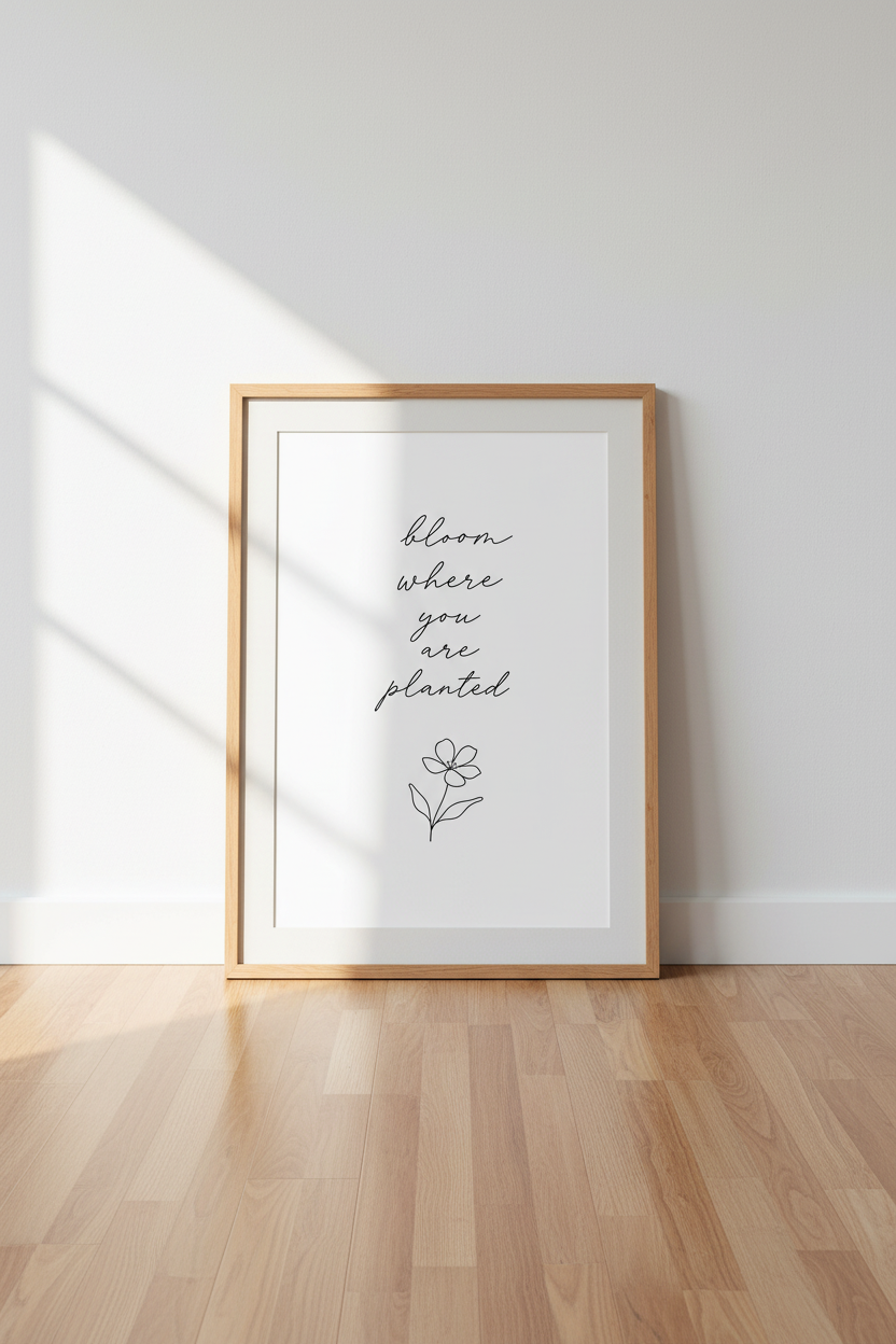 Bloom Where You Are Planted Quote Wall Art | Minimalist Botanical Poster, Bedroom Decor