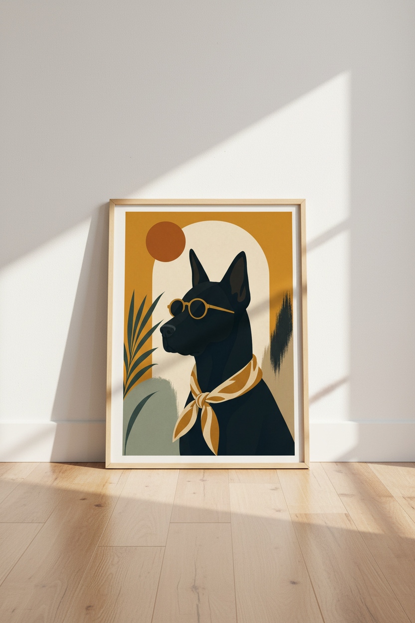 Cool Doberman Wall Art | Mid Century Modern Dog Poster, Boho Room Decor