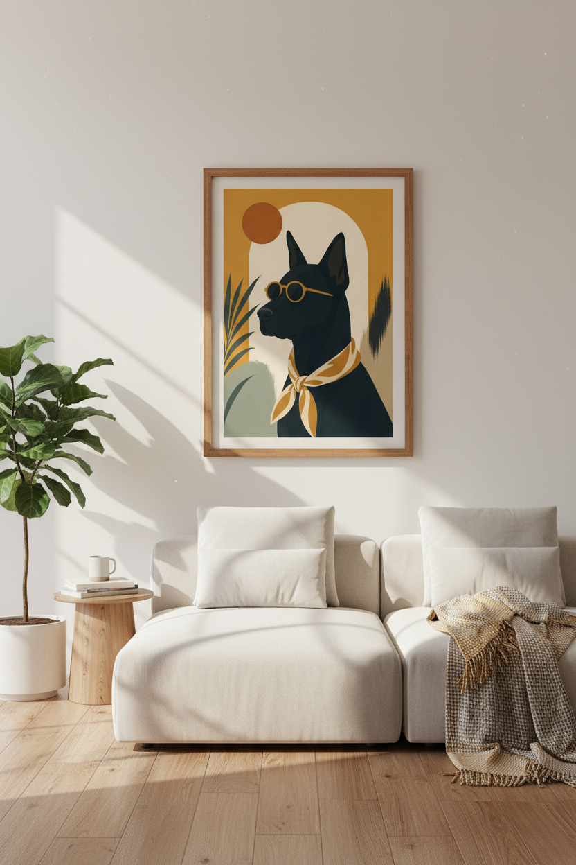 Cool Doberman Wall Art | Mid Century Modern Dog Poster, Boho Room Decor