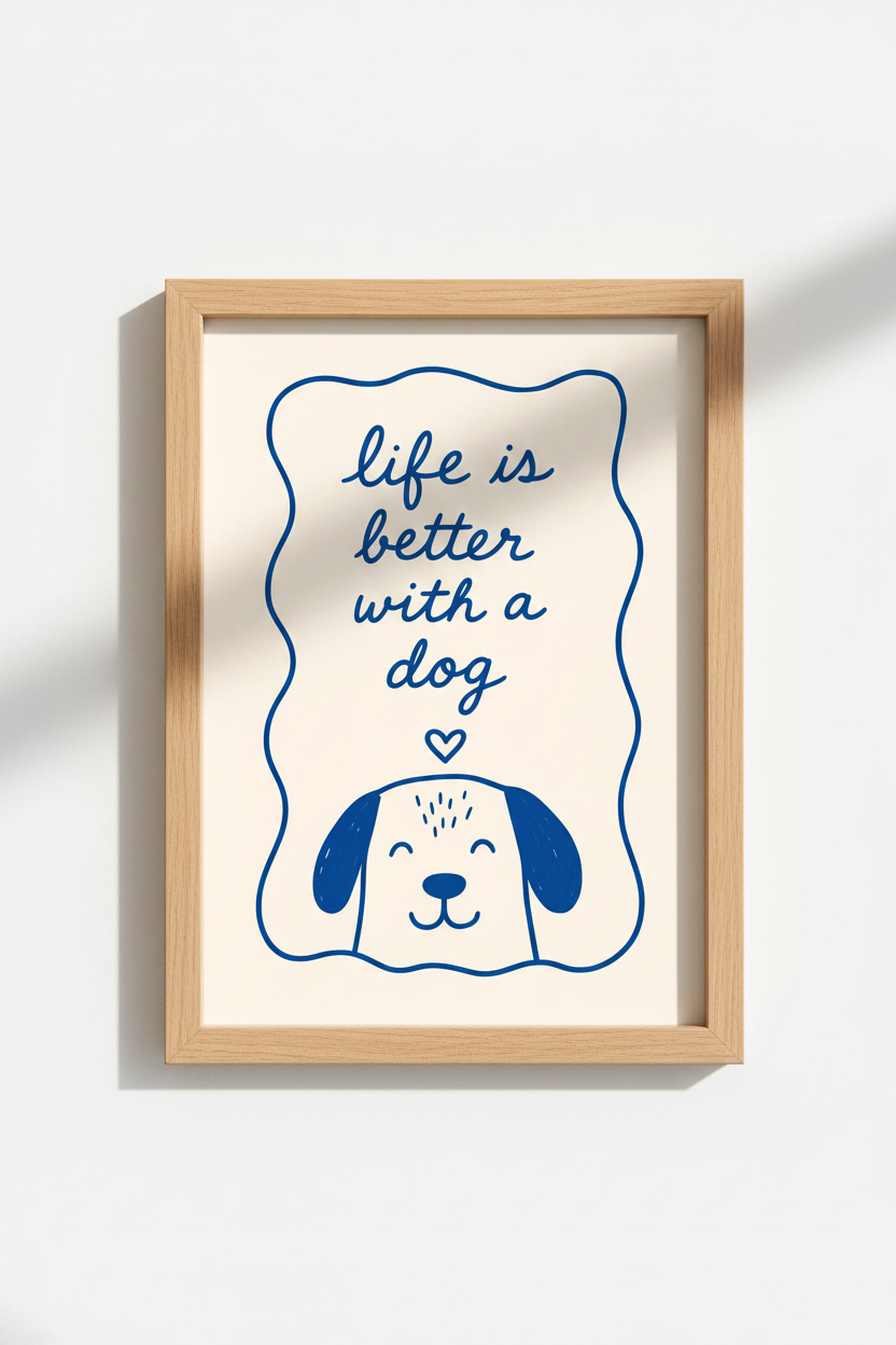 Dog Lover Wall Art Print | Blue Minimalist Puppy Poster | Modern Nursery Decor