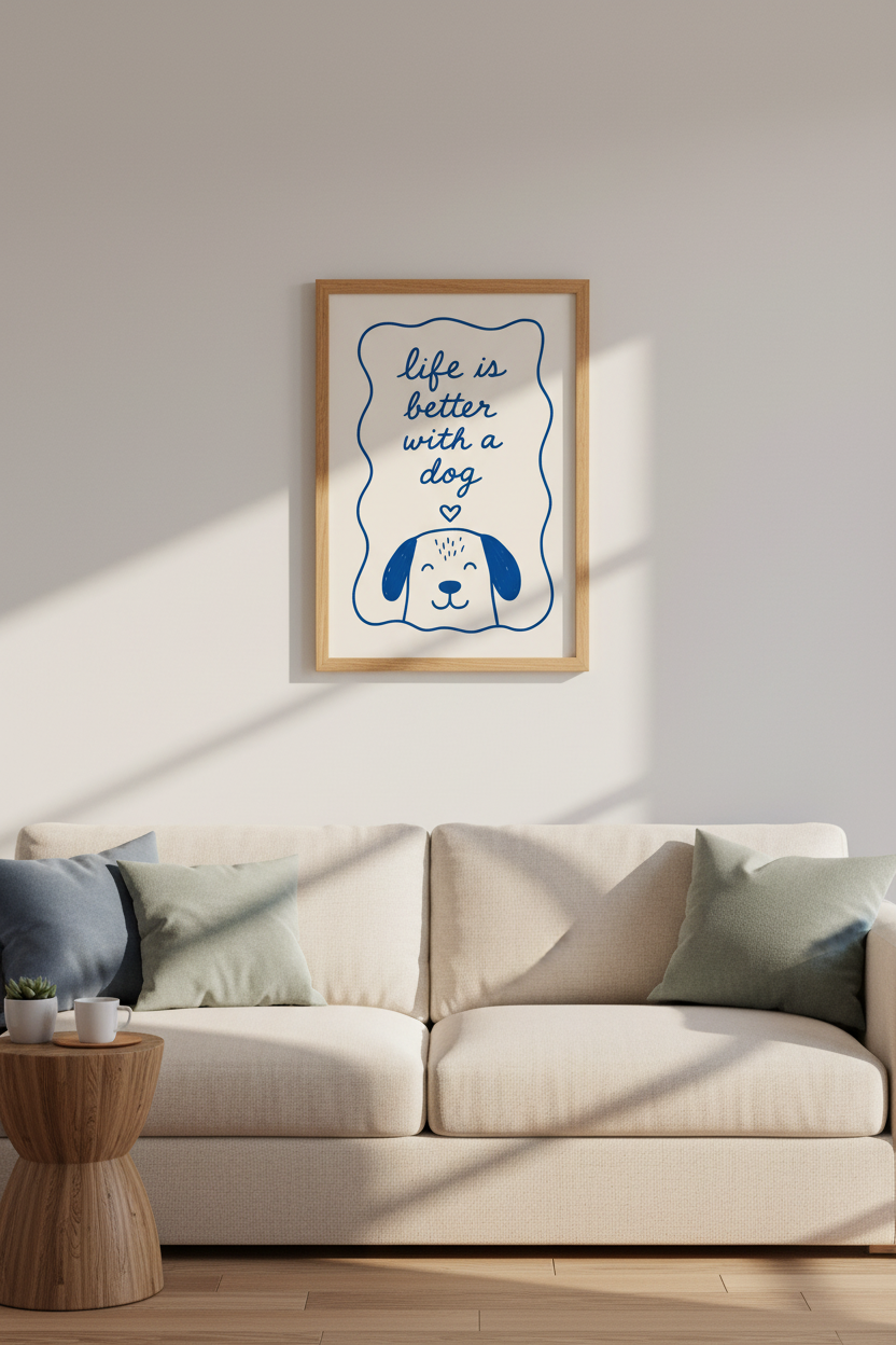 Dog Lover Wall Art Print | Blue Minimalist Puppy Poster | Modern Nursery Decor