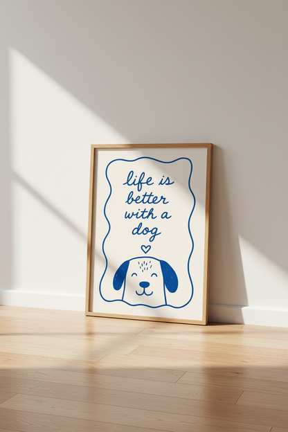Dog Lover Wall Art Print | Blue Minimalist Puppy Poster | Modern Nursery Decor
