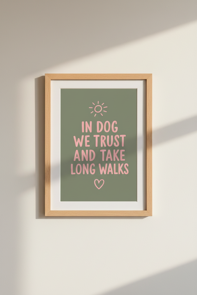 In Dog We Trust Wall Art | Sage Green &amp; Pink Poster, Dog Lover Gift