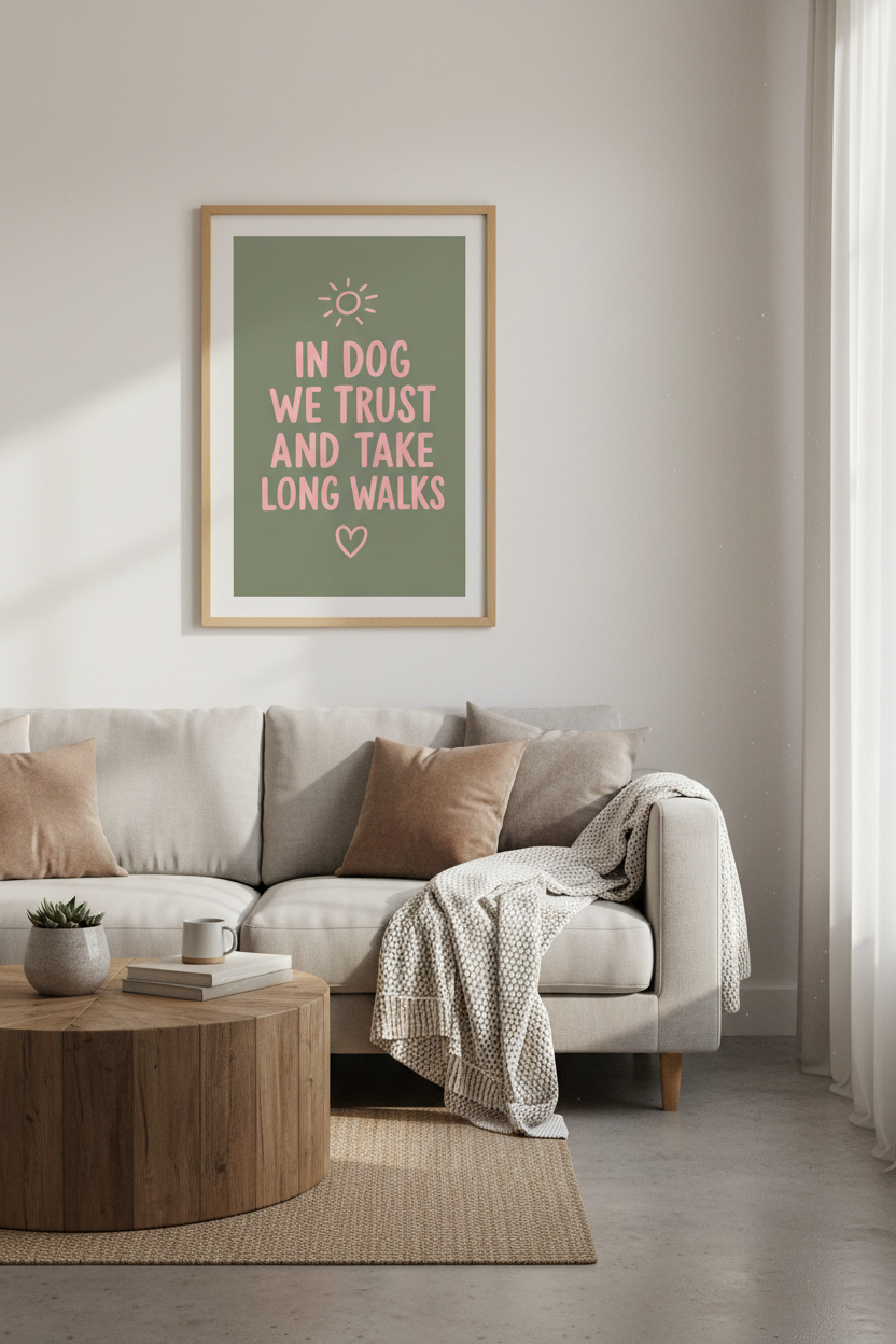 In Dog We Trust Wall Art | Sage Green &amp; Pink Poster, Dog Lover Gift
