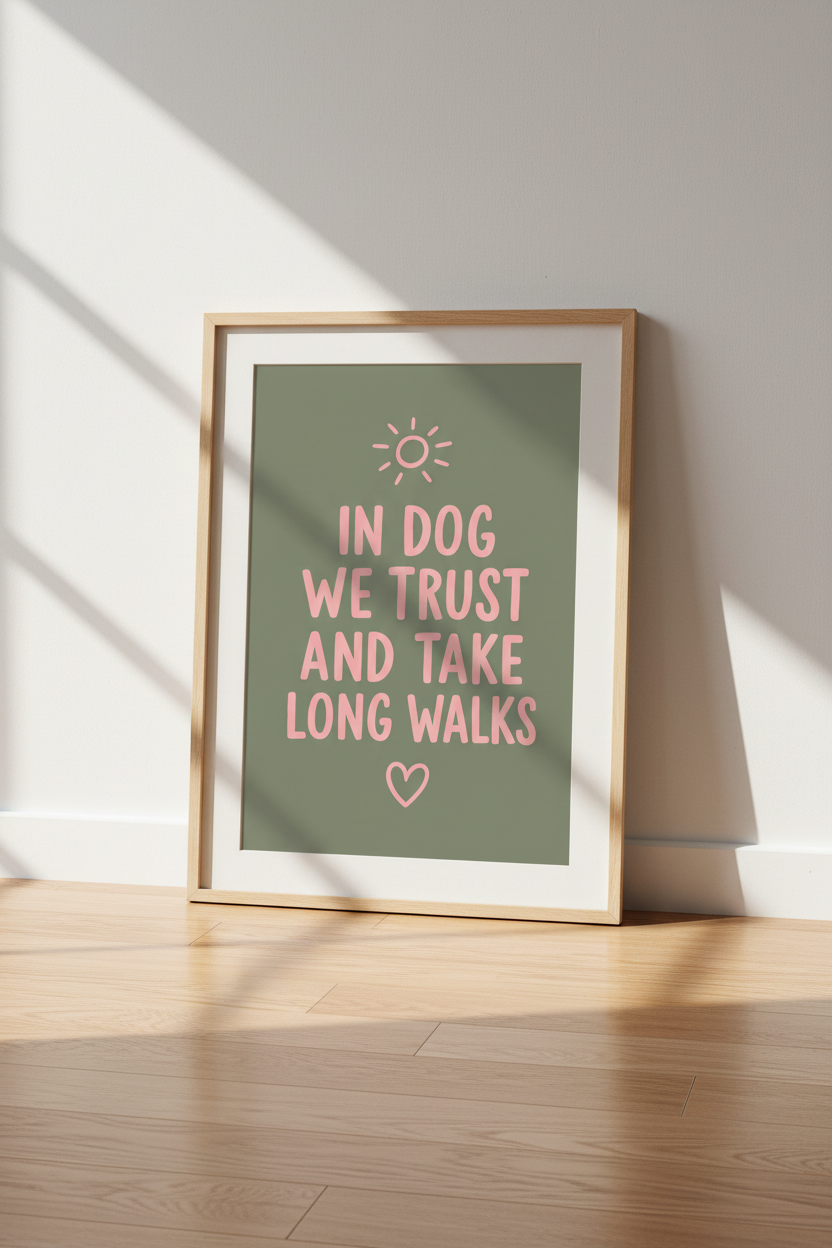 In Dog We Trust Wall Art | Sage Green &amp; Pink Poster, Dog Lover Gift