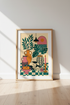 Cat Still Life Art Print | Boho Botanical Decor | Maximalist Folk Art Poster