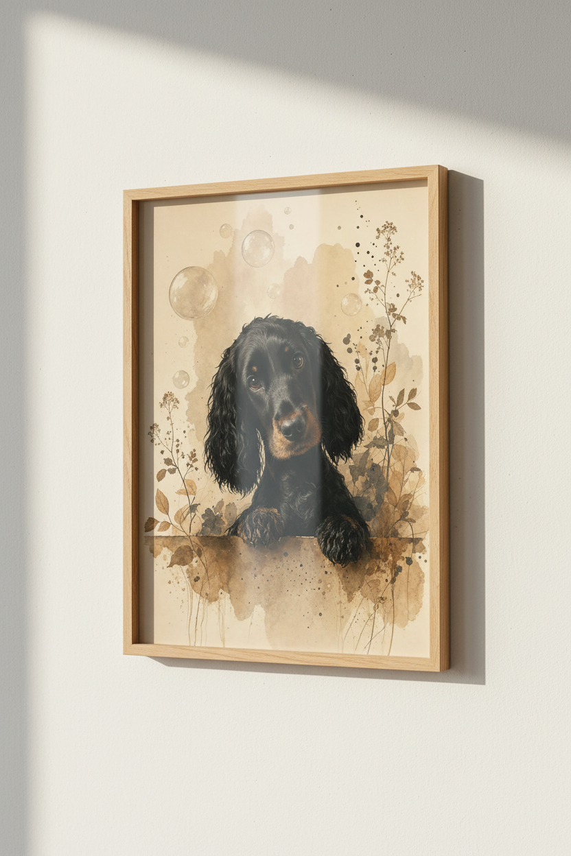 Cocker Spaniel Wall Art | Black Dog Watercolor Poster | Vintage Nursery Decor