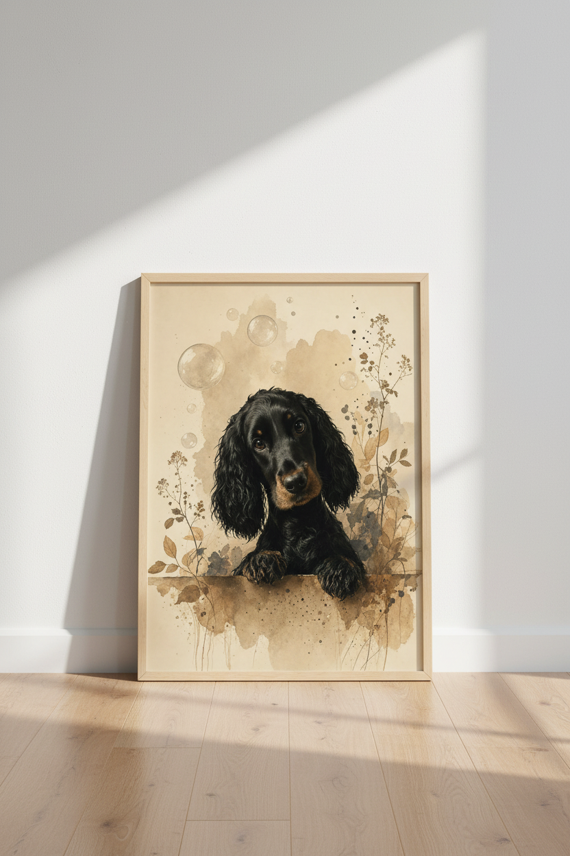 Cocker Spaniel Wall Art | Black Dog Watercolor Poster | Vintage Nursery Decor