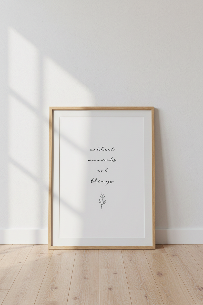 Collect Moments Not Things Wall Art Print | Minimalist Home Decor | Zen Quote Poster